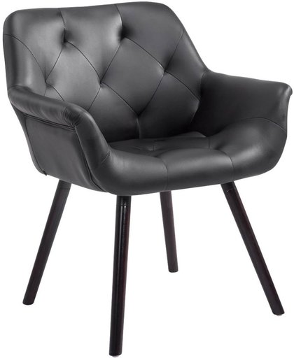 Clp Luxueuze bezoekersstoel CASSIDY club stoel, beklede eetkamerstoel met armleuning, belastbaar tot 150 kg - zwart houten onderstel kleur coffee