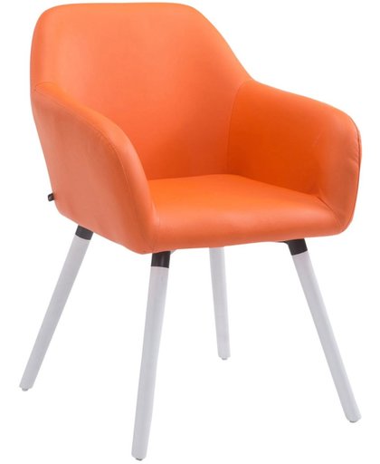 Clp Bezoekersstoel ACHAT V2, eetkamerstoel, wachtkamerstoel, conferentiestoel, keukenstoel, met armleuning, maximaal laadvermogen 150 kg, houten frame, met vloerbeschermers, bekleding van kunstleder - oranje kleur onderstel : wit (eik)