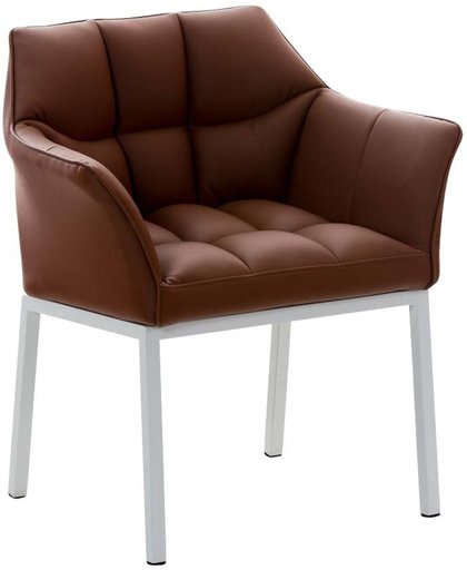 Clp Lounge zetel OCTAVIA - gepolsterde stoel met armsteun, kunstleer - lichtbruin, onderstel : matwit metaal
