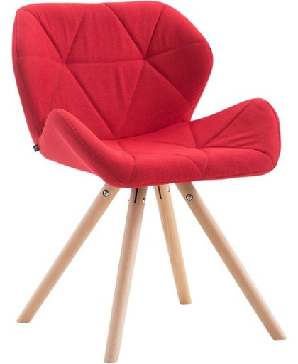 Clp Eetkamerstoel TYLER, design retro stoel, bezoekersstoel, wachtkamerstoel, beukenhouten frame (rond), bekleding van stof - rood, kleur onderstel : natura,
