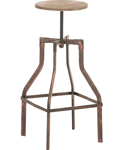 Clp Vintage kruk SWANSEA, industriële look, in hoogte verstelbaar 73 - 82 cm, metalen kruk met houtenzitting - bronskleur