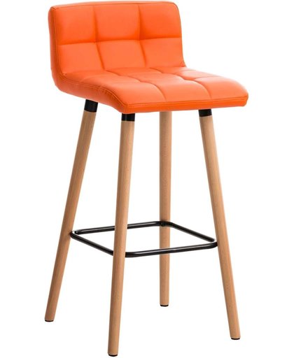 Clp Barkruk LINCOLN met houten frame, barkruk met rugleuning en voetsteun,  zithoogte van 75 cm, verkrijgbaar in verschillende kleuren, bekleding van kunstleer, - oranje,