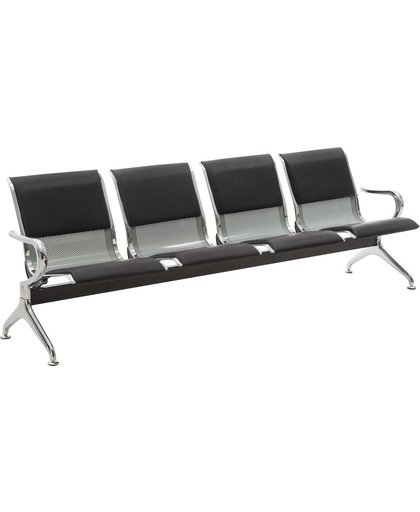 Clp Wachtbank AIRPORT - metalen zitbank voor 2, 3 of 4 zitplaatsen, luchthaven stijl, belastbaar tot 800 kg, kunstleer - zitting kunstleer zwart / zilver 240 x 60 cm (4er)