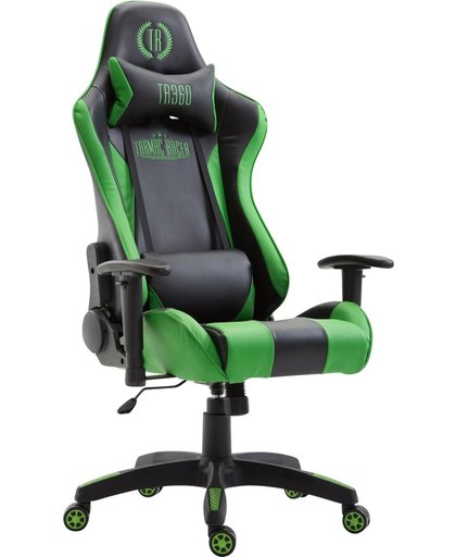 Clp Racing bureaustoel BOAVISTA , Gaming stoel, max. laadvermogen tot 136 kg, met / zonder voetensteun, directiestoel met kantelmechanisme, in hoogte verstelbaar,bekleding van kunstleer - zwart/groen, zonder voetsteun