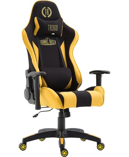Clp Racing bureaustoel BOAVISTA, Gaming stoel, max. laadvermogen tot 136 kg, met / zonder voetensteun, directiestoel met kantelmechanisme, in hoogte verstelbaar, bekleding van stof - zwart/geel, zonder voetsteun