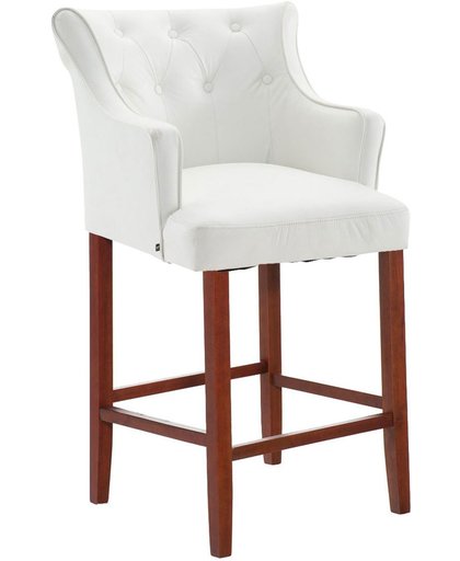 Clp Barkruk LYKSO barkruk met stoelvormige zitting en voetsteun, met stevig houten frame, verkrijgbaar in verschillende kleuren, met hoogwaardige lederen bekleding, - wit, Framekleur: bruin