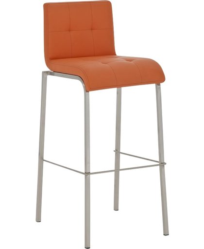 Clp moderne barkruk AVOLA, zithoogte: 78 cm, stapelbaar, met geborsteld roestvrij stalen frame en kunstlederen bekleding - oranje