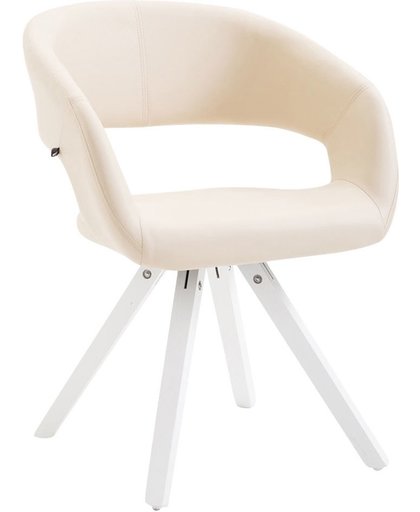 Clp Eetkamerstoel SUEZ, wachtkamerstoel, fauteuil, keukenstoel, bezoekersstoel, eikenhouten frame met kunstlederen bekeding - Bekleding kleur: crème kleur onderstel : wit