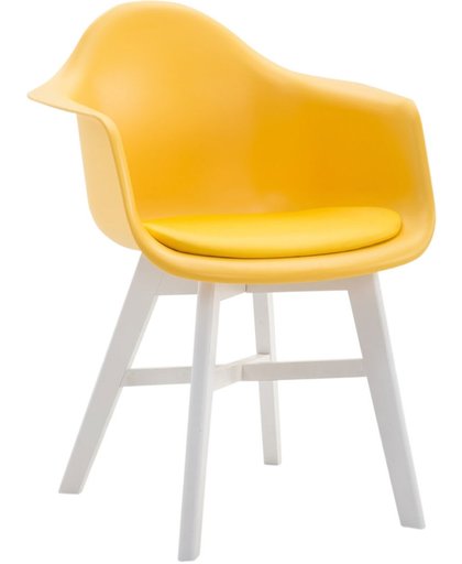 Clp Bezoekersstoel CALGARY, eetkamerstoel, wachtkamerstoel, houten onderstel,kunststof zitting met kunstlederen overtrek, - geel kleur onderstel : wit,
