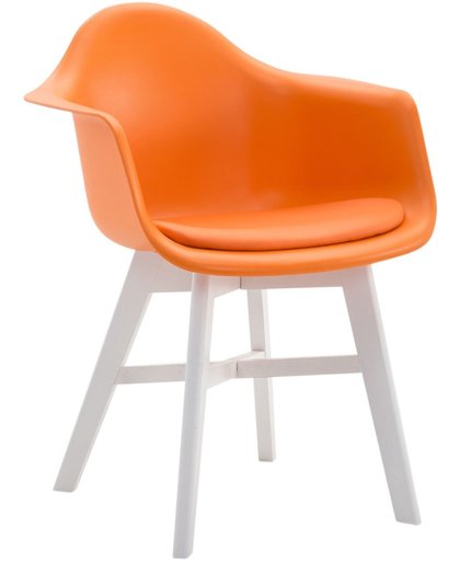 Clp Bezoekersstoel CALGARY, eetkamerstoel, wachtkamerstoel, houten onderstel,kunststof zitting met kunstlederen overtrek, - oranje, kleur onderstel : wit,