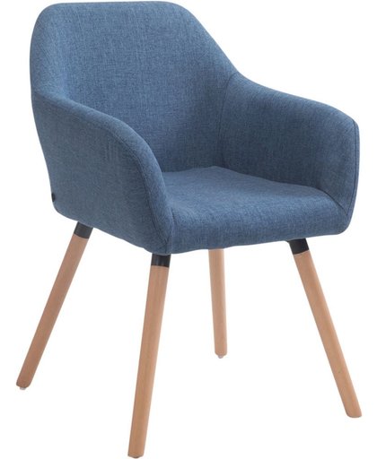 Clp Bezoekersstoel ACHAT V2 met armleuning, maximaal laadvermogen 150 kg, houten frame, met vloerbeschermers, zitoppervlak van stof - blauw kleur onderstel : natura