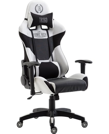 Clp Racing bureaustoel MONSANO, max. laadvermogen tot 136 kg, gamingstoel, bureaustoel, leverbaar met / zonder voetsteun, kantelmechanisme, bekleding van stof - zwart/wit, zonder voetsteun