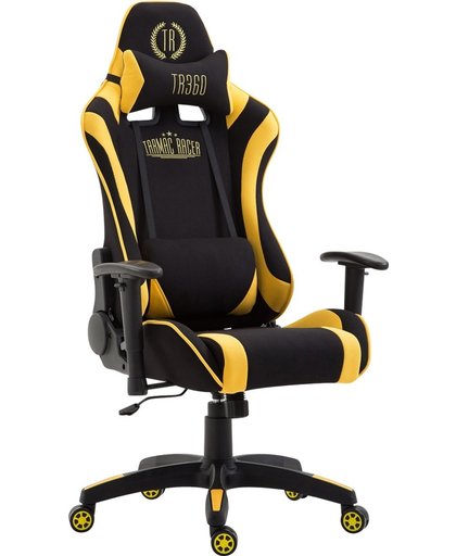 Clp Racing bureaustoel JARAMA, gamingstoel, sportbureaustoel, racing, laadvermogen tot 136 kg, met / zonder voetsteun leverbaar, kantelmechanisme, bekleding van stof - zwart/geel, zonder voetsteun