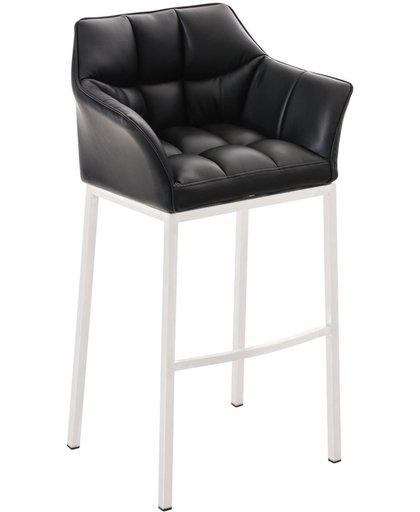 Clp Barkruk DAMASO met rugleuning, ergonomische voetsteun, zithoogte van 83 cm, verkrijgbaar in verschillende kleuren, mat wit frame, bekleding van kunstleer - zwart,