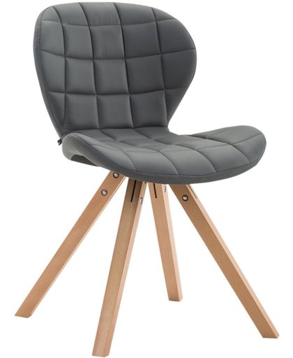 Clp Design retro stoel ALYSSA, bezoekersstoel, woonkamerstoel, eetkamerstoel, objectstoel, vergaderstoel, vierkant beukenhouten frame, bekleding van kunstleer - grijs, kleur onderstel : natura,