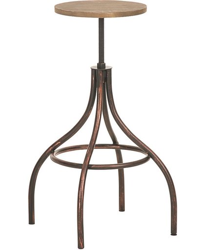 Clp Barkruk JOS, industriële look, zitting rond Ø 33 cm, in hoogte verstelbaar, zithoogte 66 - 82 cm, hout / metaal - bronskleur