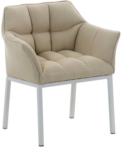 Clp Lounge stoel OCTAVIA - gepolsterde stoel met armsteun, stof - crème, onderstel : matwit metaal
