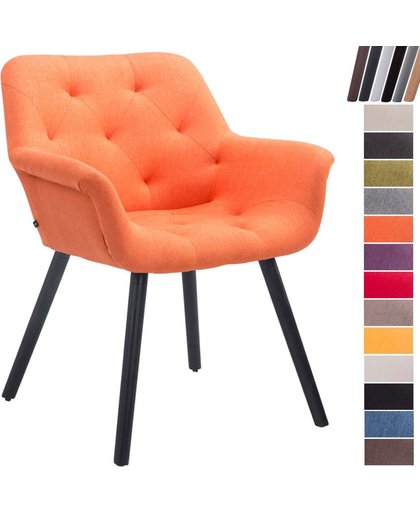 Clp Luxueuze bezoekersstoel CASSIDY club stoel, beklede eetkamerstoel met armleuning, belastbaar tot 150 kg - oranje houten onderstel kleur zwart