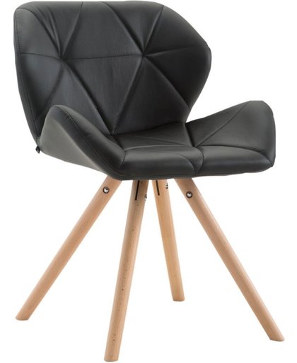 Clp Eetkamerstoel TYLER, design retro stoel, bezoekersstoel, wachtkamerstoel, beukenhouten frame (rond), bekleding van kunstleer - zwart, kleur onderstel : natura,
