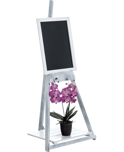 Clp Houten memo bord DAGMAR ladderrek met krijtbord, landhuisstijl, deco-bord, staand rek, bloemenrek met 1 plank - antiek-grijs
