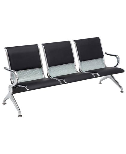 Clp Wachtbank AIRPORT - metalen zitbank voor 2, 3 of 4 zitplaatsen, luchthaven stijl, belastbaar tot 800 kg, kunstleer - zitting kunstleer zwart / zilver 170 x 50 cm (3er)
