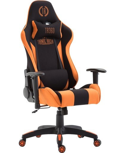 Clp Racing bureaustoel BOAVISTA, Gaming stoel, max. laadvermogen tot 136 kg, met / zonder voetensteun, directiestoel met kantelmechanisme, in hoogte verstelbaar, bekleding van stof - zwart/oranje zonder voetsteun
