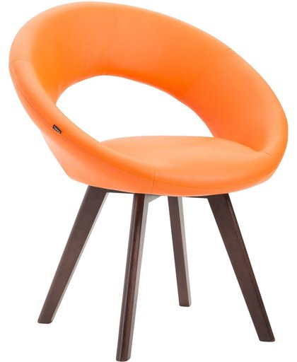 Clp Eetkamerstoel BECK, scandinavische stijl, bezoekersstoel met rugleuning,, vierpotig houten frame, moderne stoel, bekleding van kunstleer, - oranje kleur onderstel : walnoot