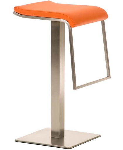 Clp Moderne design barkruk LAMENG E78 - zithoogte 78 cm - RVS kolomvoet, met voetsteun, imitatieleer - oranje