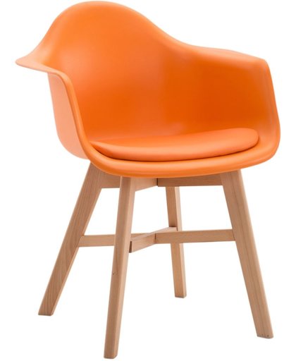 Clp Bezoekersstoel CALGARY, eetkamerstoel, wachtkamerstoel, houten onderstel,kunststof zitting met kunstlederen overtrek, - oranje, kleur onderstel : natura,