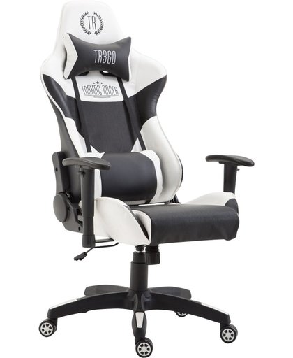 Clp Racing bureaustoel MONSANO, max. laadvermogen tot 136 kg, gamingstoel, bureaustoel, leverbaar met / zonder voetsteun, kantelmechanisme, bekleding van kuntsleer - zwart/wit, zonder voetsteun