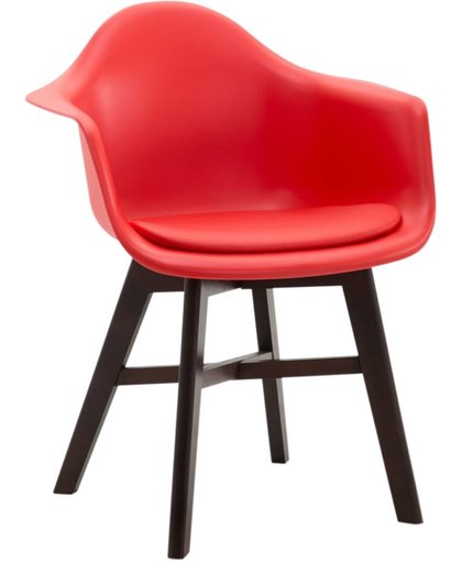 Clp Bezoekersstoel CALGARY, eetkamerstoel, wachtkamerstoel, houten onderstel,kunststof zitting met kunstlederen overtrek, - rood, kleur onderstel : cappucino,