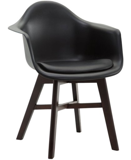 Clp Bezoekersstoel CALGARY, eetkamerstoel, wachtkamerstoel, houten onderstel,kunststof zitting met kunstlederen overtrek, - zwart, kleur onderstel : cappucino,