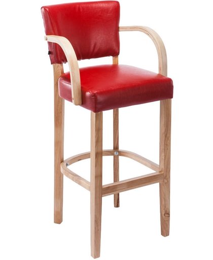 Clp Barkruk LIONEL barstoel, tafelkruk - houten onderstel, met rug- en armleuning, royaal gepolsterd, kunstleer - Hout kleur natura, Bekleding kleur rood