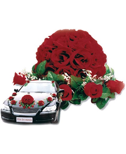 Rood bloemstuk voor de auto