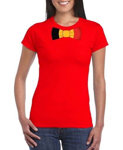 Rood t-shirt met Belgie vlag strikje dames -  Belgie supporter XL