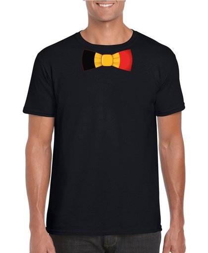 Zwart t-shirt met Belgie strikje heren - Koningsdag / Belgie supporter M