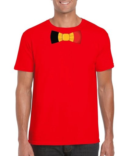 Rood t-shirt met Belgie strikje heren - Belgie supporter L