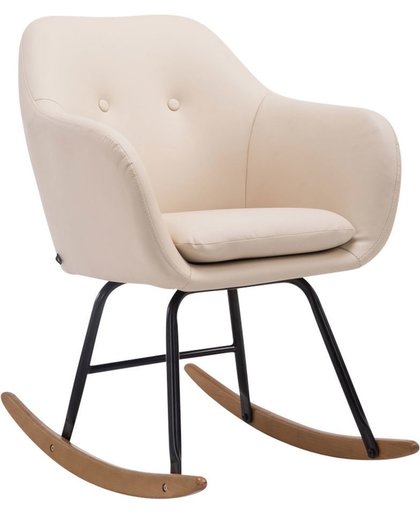 Clp Schommelstoel AVALON, schommelstoel met metalen frame, verstelbare stoel met houten rails, kunstlederen stoel - crème