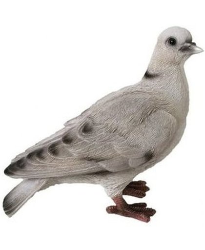 Dierenbeelden duif - Decoratie beeldje wit/grijze duif 19 cm
