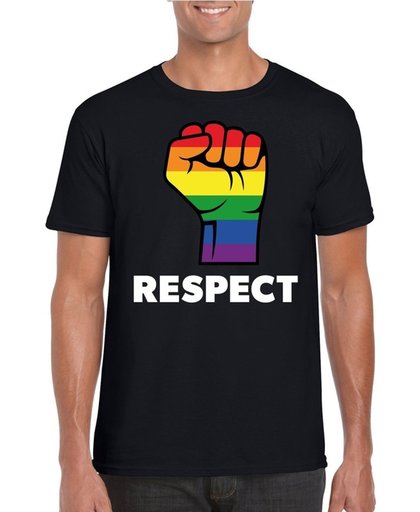 Respect LGBT shirt met regenboog vuist zwart heren - LGBT/ Homo shirts XL
