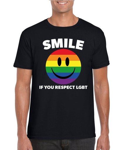 Smile if you respect LGBT emoticon shirt zwart heren - LGBT/ Gay pride shirts L