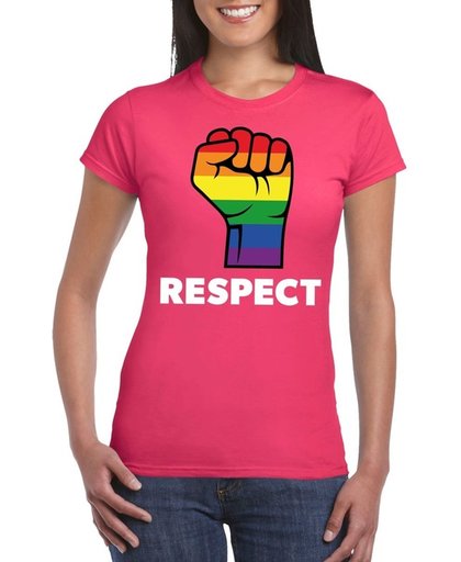 Respect LGBT shirt met regenboog vuist roze dames - LGBT/ Lesbische shirts L