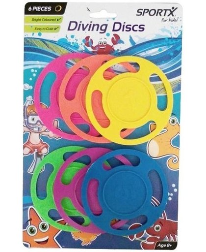 6x Gekleurde duikringen/disks - kunststof - duikspeelgoed - duiken
