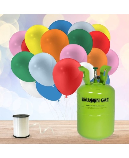 Helium Tank met 30 Meerkleurige Ballonnen en Lint