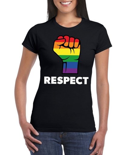 Respect LGBT shirt met regenboog vuist zwart dames - LGBT/ Lesbische shirts L