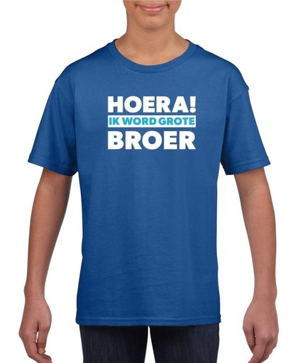 Blauw Hoera ik word grote broer t-shirt voor jongens S (122-128)