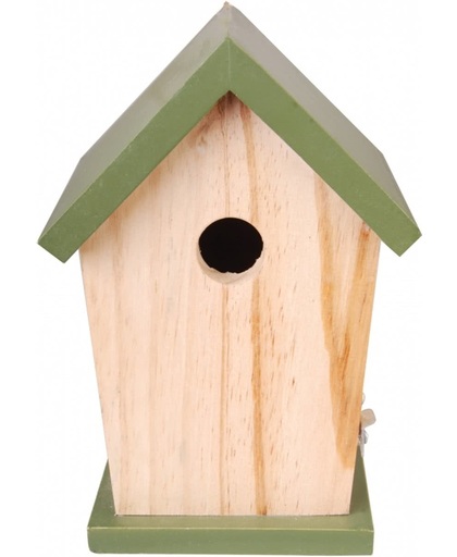 Hout vogelhuisje met groen dakje 21 cm - vogel nestkastje