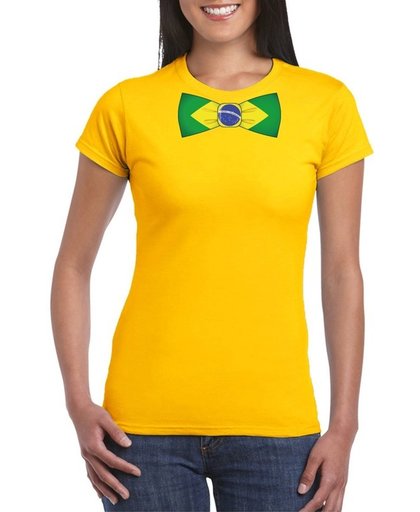 Geel t-shirt met Braziliaanse vlag strikje dames -  Brazilie supporter M