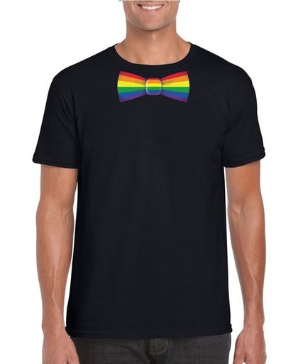 Zwart t-shirt met regenboog strikje heren  - LGBT/ Gay pride shirts L