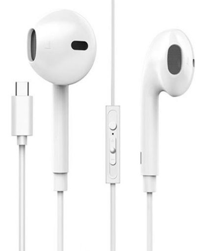 Digitale In-ear USB-C oortjes met afstandsbediening en microfoon, traploze volumeregeling, type C earpods, koptelefoon, headset voor o.a. Htc U Ultra, wit , merk BEACTIFF®